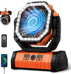 30000mAh Battery Operated Fan with LED Lantern & Power Bank, 270° Auto-Oscillating Portable Fan, High-Velocity Quiet Rechargeable Fan for Jobsite, Soccer Mom, Golf Cart, RV, Truck, Mowing, Patio BBQ, Hurricane Power Outage Emergency Survival Gear