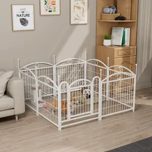 24-in 8-Panel Heavy-Duty Rust-Proof Iron Frame Large Dog Playpen - Customizable Foldable Space-Saver Pet Fence with Door, Quick-Setup Indoor-Outdoor Exercise Pen for Medium-Large Dogs