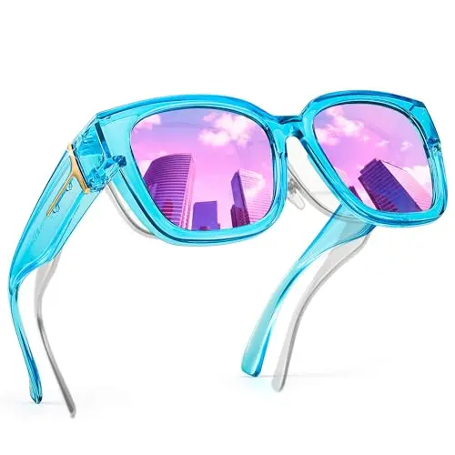 transparent blue /pink mirrored lens 