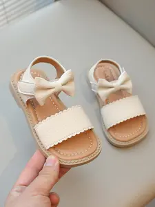 Toddler Girl's Solid Color Bowknot Design Slippers, Casual Comfortable Flat Sandals for Summer, Lightweight Breathable Shoes for Daily Wear, Shoes Girls