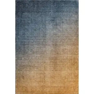 360 Stand No-Slip Giant Full-Sized Large-Scale Colored Machine-Made Polyester Fiber Flat Pile Rectangle Area Rug, 10x14 ft, Navy Blue & Orange Ombre, Washable, UV-Protected, Transitional Indoor Use, Colored Area Rugs, Full-Sized Area Rugs