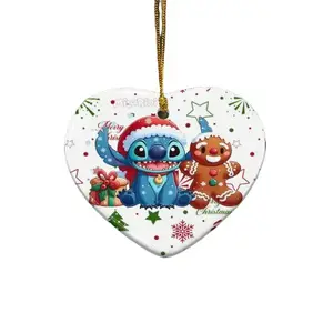 Disney Stitch Christmas Tree Ornament Heart-Shaped Ceramic Ornament with Stitch Design for Holiday Decor