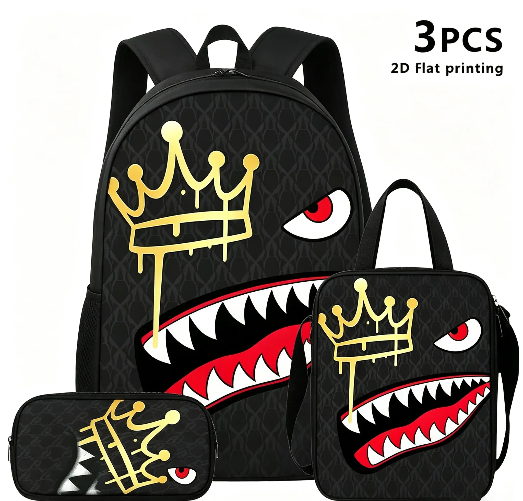 Crown Shark Print Foldable Synthetic Basketball Equipment Backpack - Large Capacity, Lightweight, Dustproof, Machine Washable for School, Travel