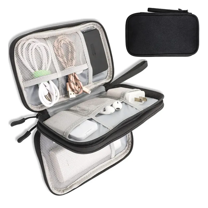 Travel Cable Organizer Pouch Electronic Accessories Carry Case Portable Waterproof Double Layers All-in-One Storage Bag Travel Essentials Carryall for Cord, Charger, Phone, Earphone
