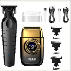 Kemei Rechargeable Cordless Shaver for Men, Multi-Functional Beard Trimmer, Face Care, Hair Clipper Set Km-2299, Km-T228