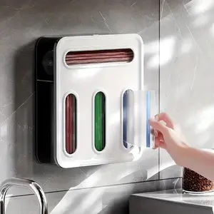 Ziplock Bags Organizer, Organizing Wall Mounted Plastic Food Storage Bags Holder, 4 Slots, Compatible with Quart, Sandwich, Snack, Gallon Bags, Kitchen Supplies