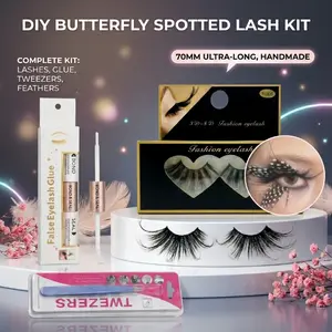 Custom DIY 70mm extended made   lashes  false eyelashes set, suitable for stage, parties, comic conventions cosplay, festivals, and daily use, dense and dramatic, soft, butterfly wings, colorful polka dot feathers, creative eye makeup