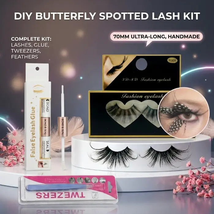 Custom DIY 70mm extended made   lashes  false eyelashes set, suitable for stage, parties, comic conventions cosplay, festivals, and daily use, dense and dramatic, soft, butterfly wings, colorful polka dot feathers, creative eye makeup