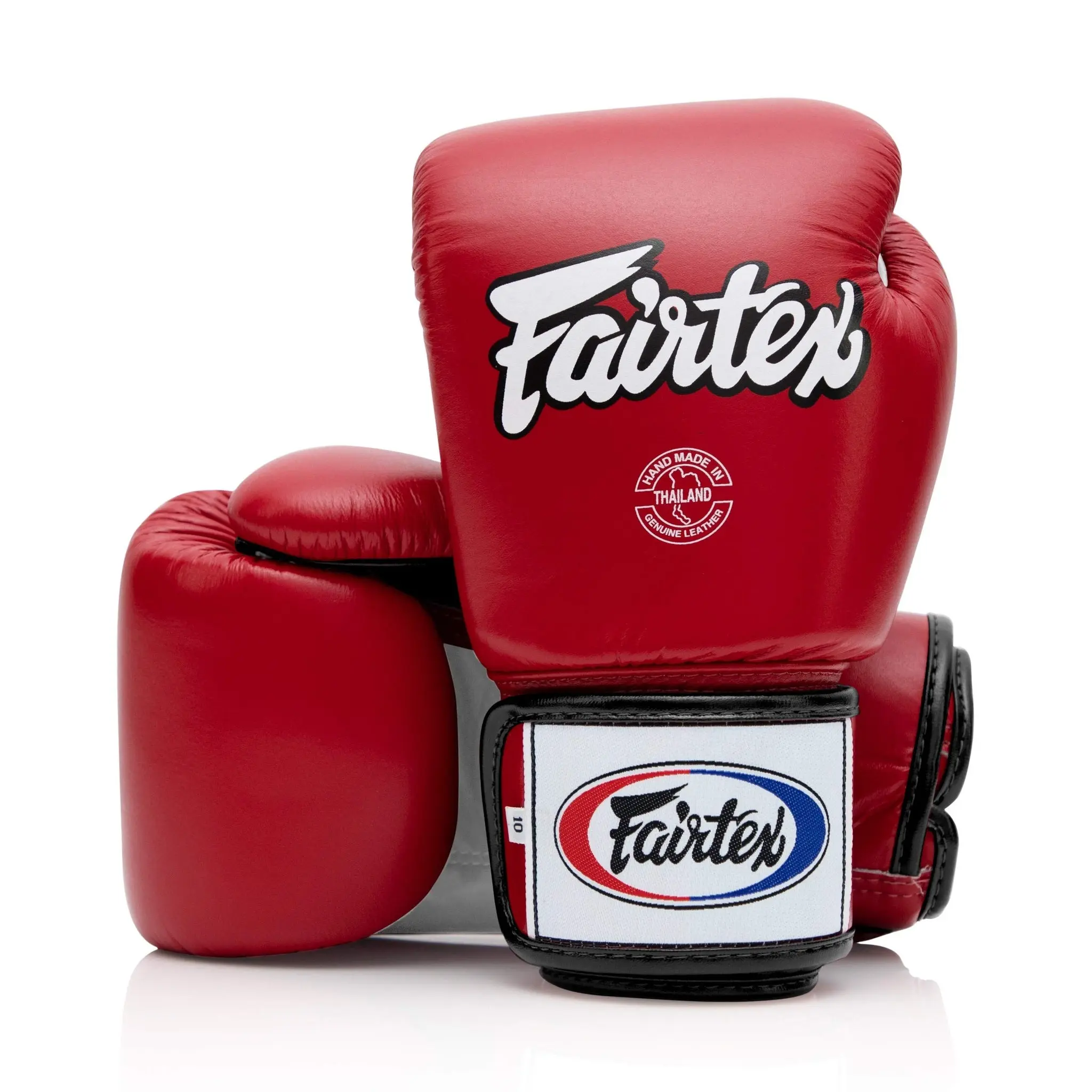 Fairtex BGV1 Muay Thai Boxing Gloves, Red/White/Black Premium Leather with Contoured Fit for Training and Competition, Padding, Contoured Shape