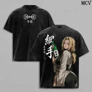 Tsunade Naruto Fifth Hokage Vintage Washed Graphic Tee | Legendary Sannin Anime T-Shirt for Men Women | Slug Princess Retro Heavyweight Cotton Streetwear Oversized Shirt