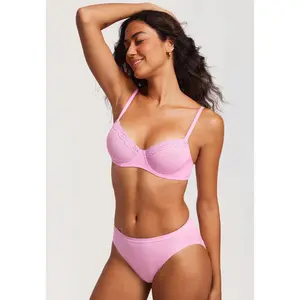 DOBREVA Women's Sheer Mesh Balconette Bra Sexy Unlined Demi Underwire Bras Lace Plus Size