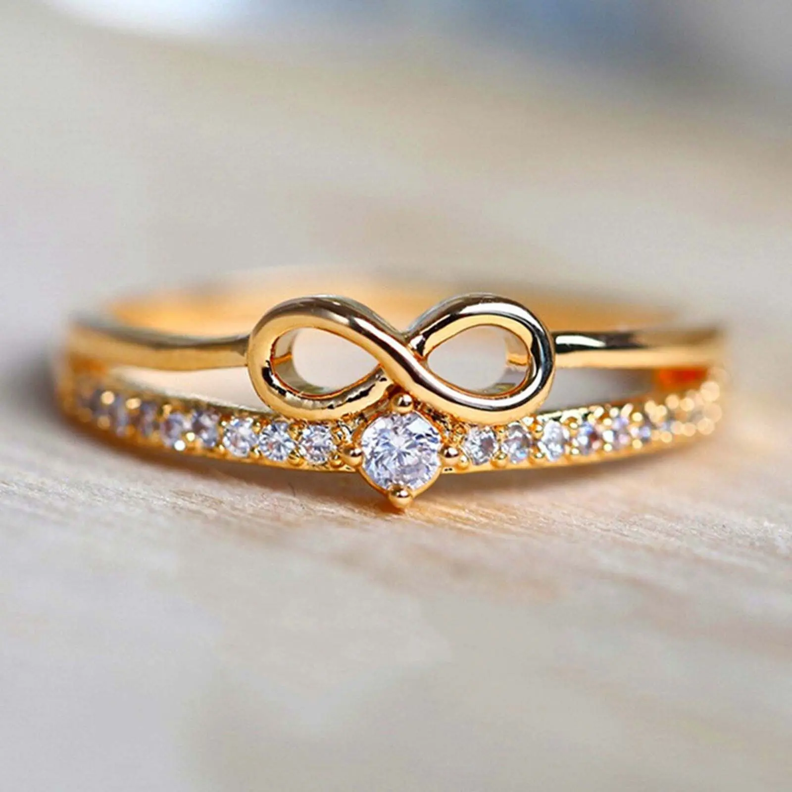 Cubic zirconia ladies 8-shaped infinity symbol engagement wedding ring y2k versatile fashion couple anniversary gift party jewelry