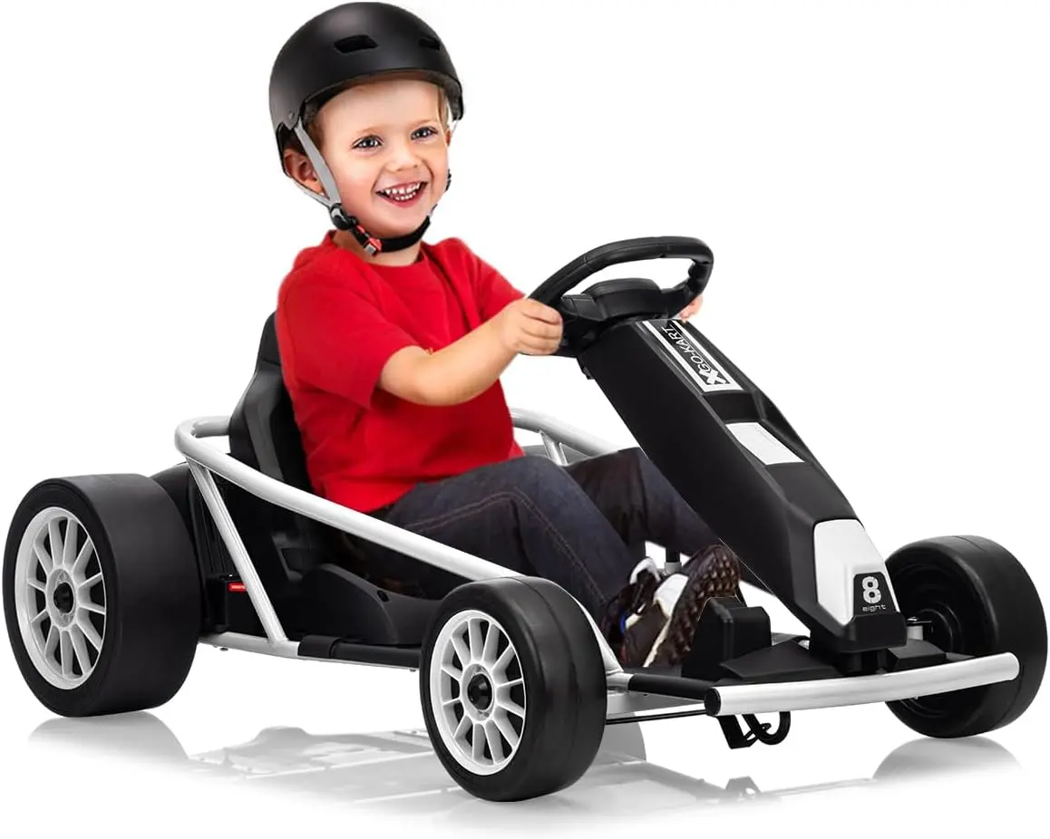 GAOMON 24V Kids Ride-On Electric Go Kart with Dual 250W Motors, 9Ah Battery, 8MPH High-Speed Drifting, Ride on Wheels, Power Display, Slow Start, Adjustable Speeds, Music, Horn, 150Lbs Max Load, White