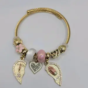 TE AMO  fashion style with christ and virgin Mary heart bracelet pink white and gold color's stainless steel adjustable valentines