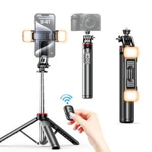 Selfie stick tripod With Fill Light,52" Phone Tripod & Wireless Remote Page Turner,Bluetooth Camera Video Recording Remote.Suitable for indoor shooting, parties, camping Smartphone Cellphone