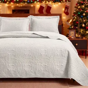 Quilt Set Bedspreads - Soft Bed Winter Quilt Lightweight Microfiber Bedspread- Modern Style Coin Pattern Coverlet for All Season - Keep Warm 3pcs (1 Quilt, 2 Pillow Shams) Christmas Gifts