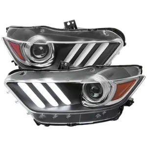 2015-2017 Ford Mustang HID/Xenon Switchback Sequential LED Turn Signal Projector Headlights (Matte Black Housing/Clear Lens)