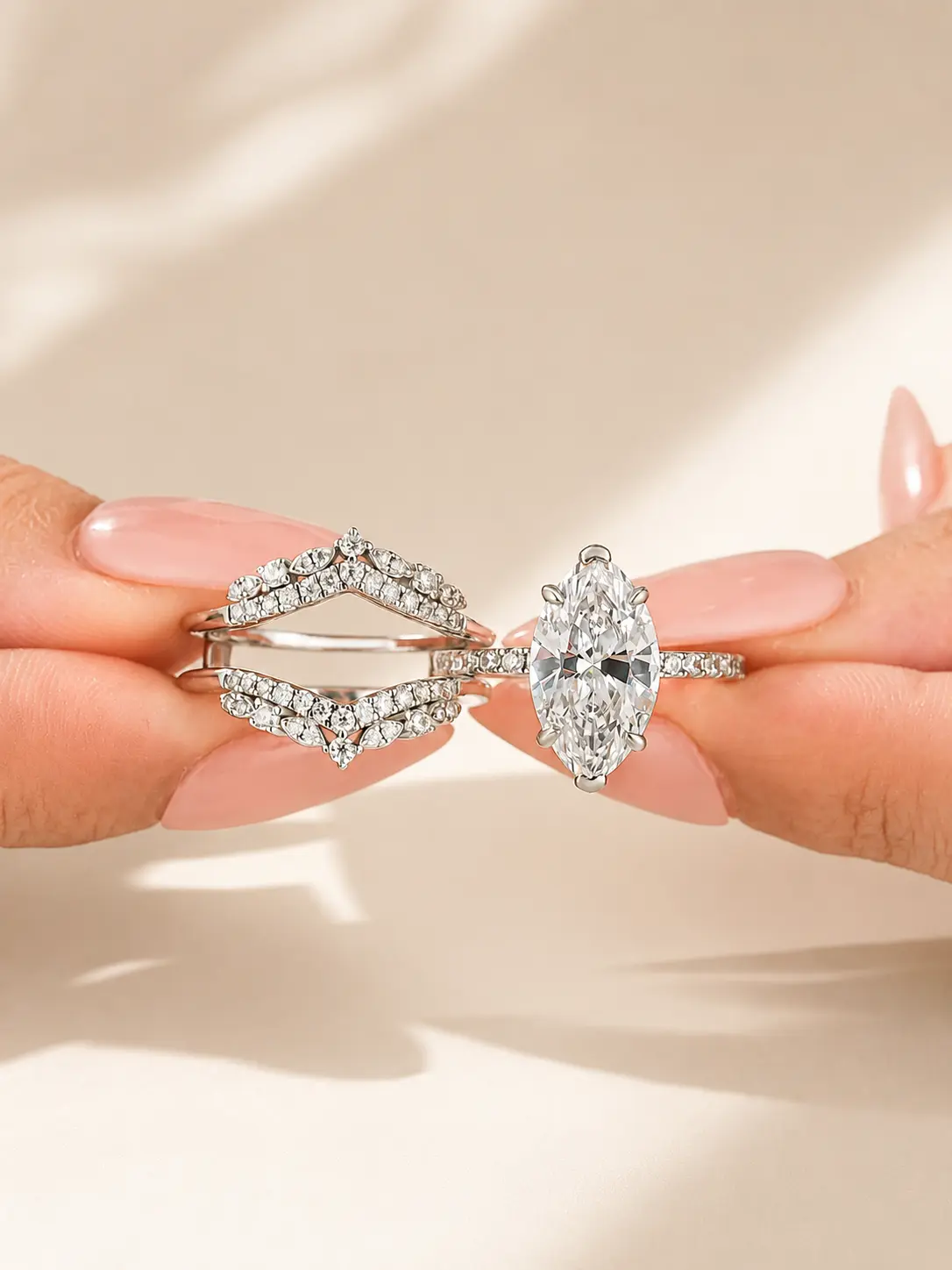 Maxine Vintage Insert 2PC Wedding Ring Set,Jacket Matching Band+2.5ct Marquise Cut Engagement Ring,Travel-Firendly Fashion Jewelry for Daily Wear