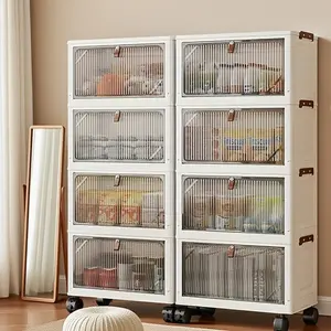 Foldable Storage Cabinet, 2-6-Layer Freestanding Organizer with Wheels, Living Room Toy Organizer, Bedroom Clothes Holder and Balcony Garden Small Items Rack