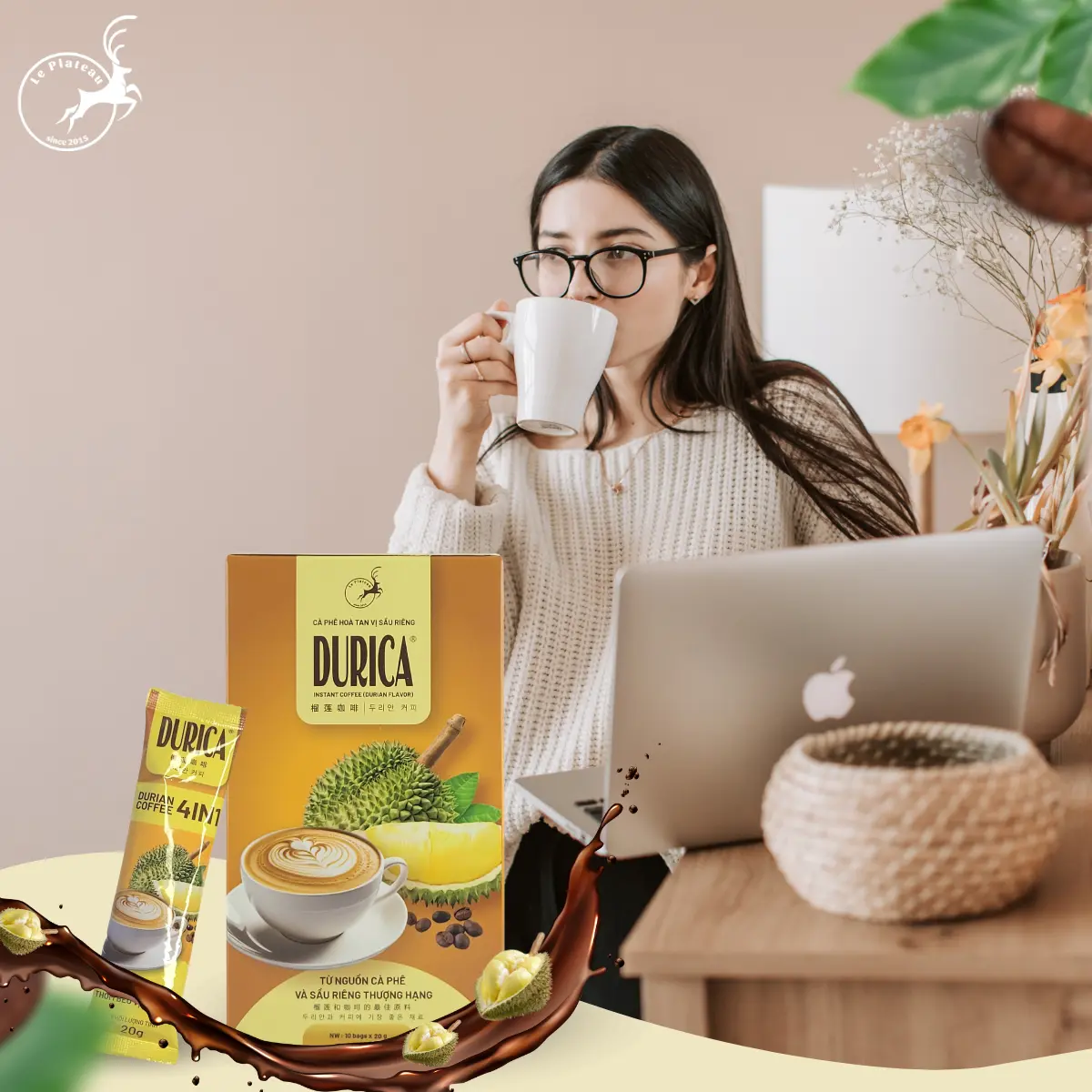 DURICA 4-in-1 Instant Durian Coffee - Hand-Harvested Vietnamese Coffee with Rich Durian Flavor