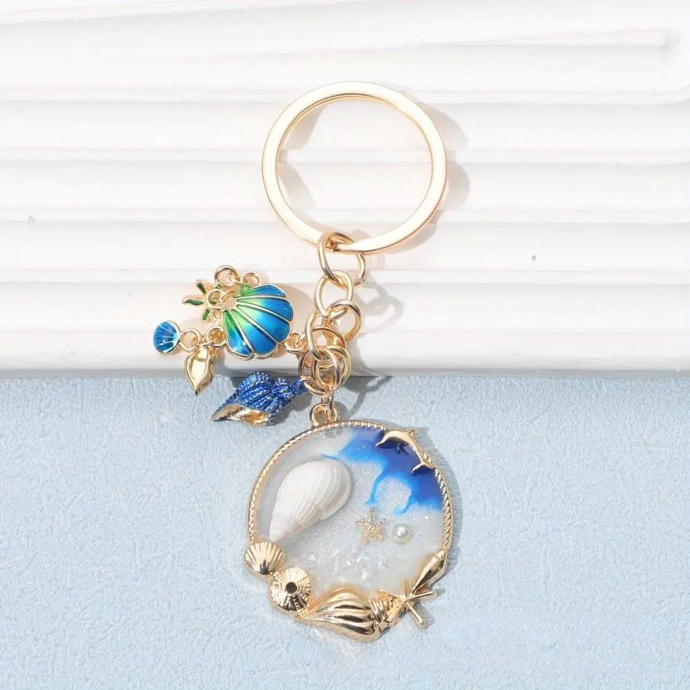 Mediterranean Keychain, Shell Conch Golden Key Chain, Ocean Series Key Ring Accessories for Purse Tote Backpack Car Key Charm, Key Chain Gift, Aesthetic Keychain