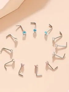 3pcs Stainless Steel Nose Rings Studs, Surgical Grade Piercing Jewelry with Synthetic Zircon Heart & Star Design, Ideal for Daily Use & Parties, Artificial Zircon