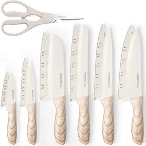 【lovely mimi knife set】Astercook 7-piece kitchen knife set, stainless steel knife set with non-stick ceramic coating, dishwasher safe, with scissors, rust-resistant Cooking Cutting knife