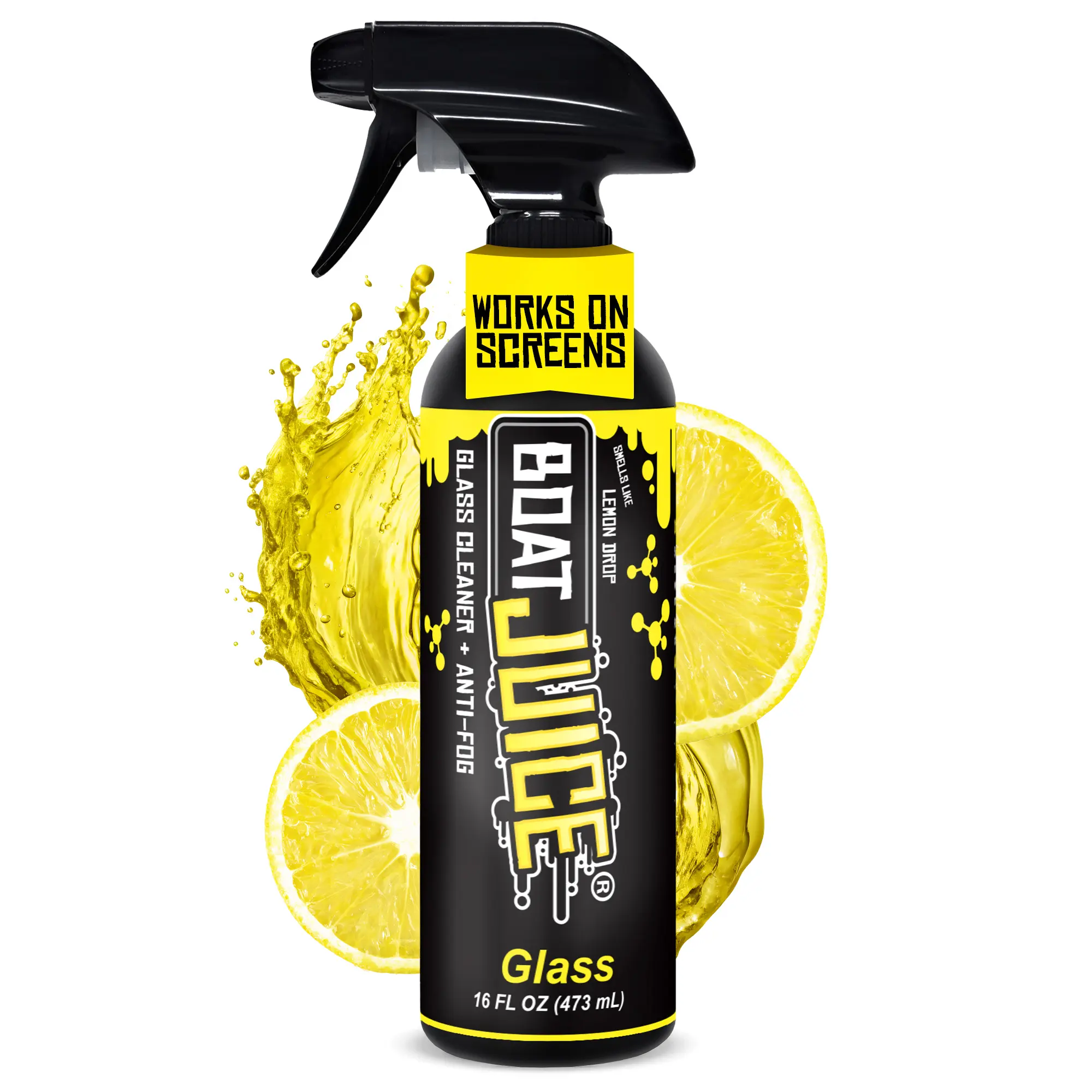 Boat Juice Glass Cleaner - 2in1 Glass Cleaner & Anti-Fog Control - Smells Like Lemon Drop - 16oz