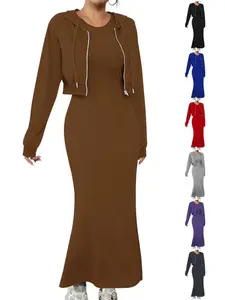 Women's Casual Fashion Sporty Dress Sweatshirt Set Two-Piece, Autumn Winter New Style, Fitted Moderate Fabric, All Seasons Wear, Athleisure Wear Set, Solid Sports Sets