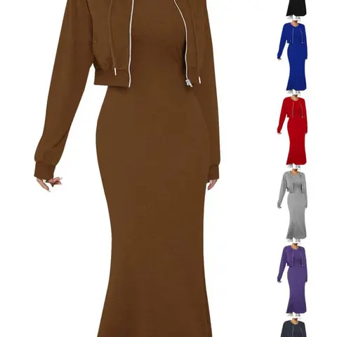 Women's Casual Fashion Sporty Dress Sweatshirt Set Two-Piece, Autumn Winter New Style, Fitted Moderate Fabric, All Seasons Wear, Athleisure Wear Set, Solid Sports Sets, Athleisure Outfit