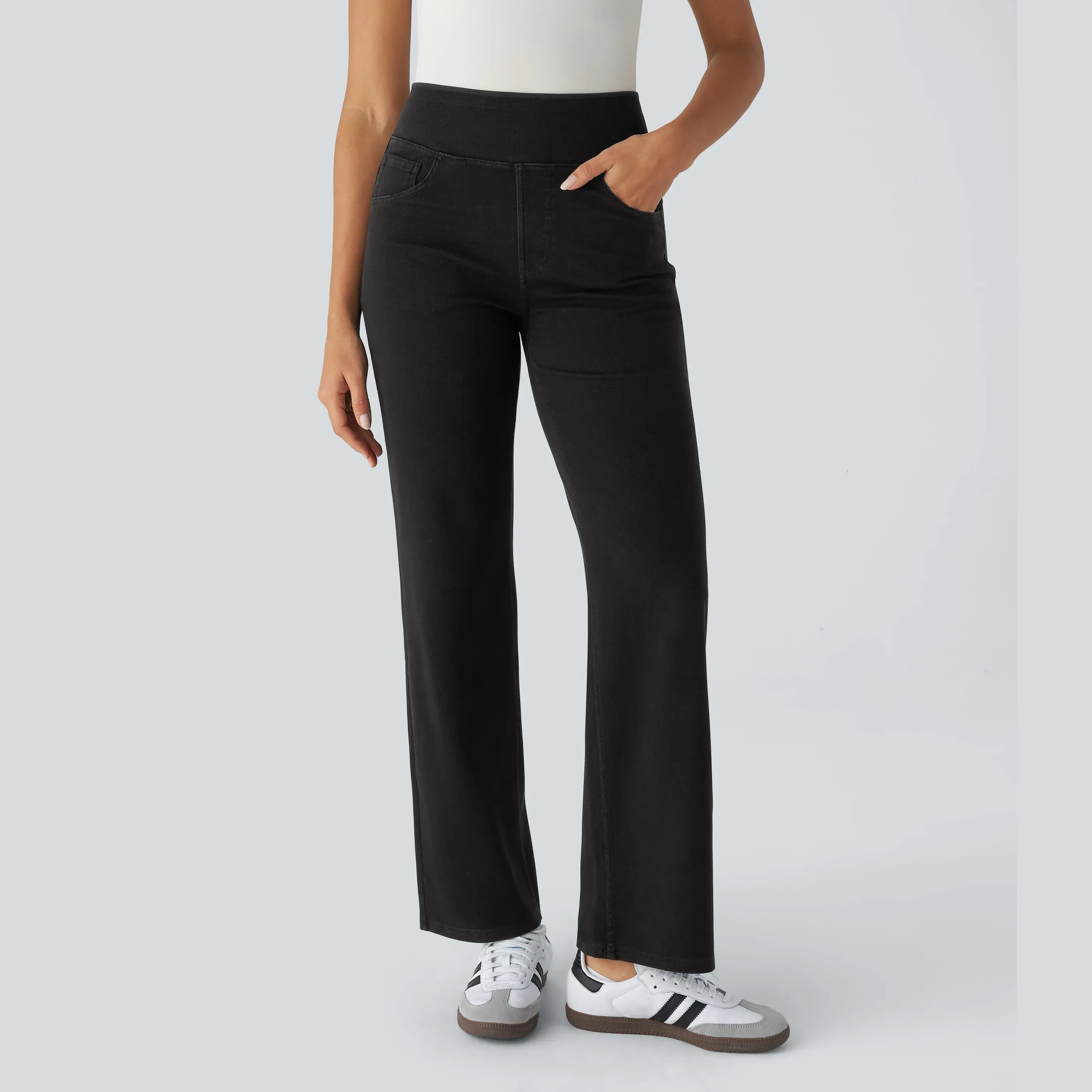 Halara Flex High Waisted Multiple Pockets Straight Leg Stretchy Knit Work Jeans