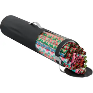 Wrapping Paper Storage Organizer Bag, Store Up To 24 Rolls 40 Inch, Heavy Duty Polyester plus PVC Clear Bag with Handles and Zippered Top for Gift Wrap and Ribbons (Black)