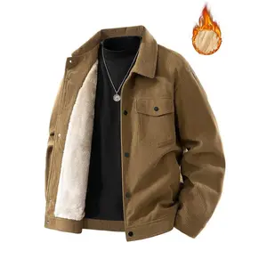 Men's Jacket Autumn Winter Corduroy Fleece Lined Warmth Windproof Versatile Turn-down Collar Thick CoatGift