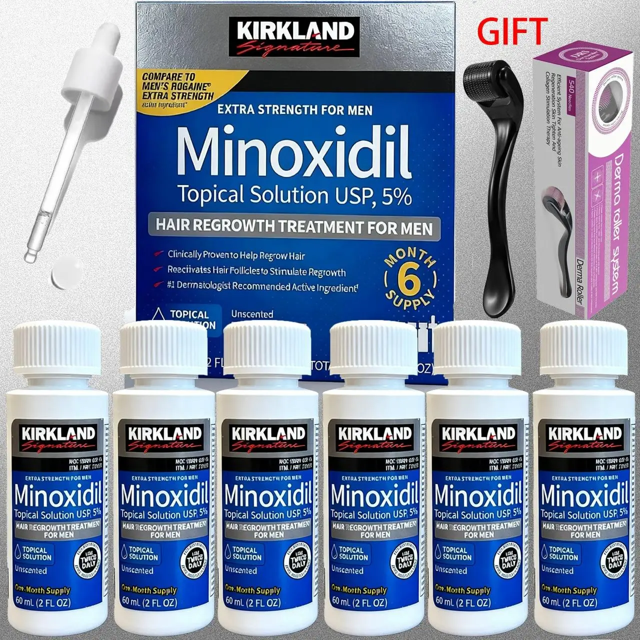 Kirkland Minoxidil 5% Hair Growth Solution - Haircare Thickening Regrowth Formula, Men's Hair Loss Solutions, Long Lasting, 3-Month Supply for Men & Women, Targets Pattern Baldness & Root Thinning