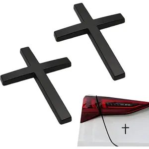 2 count Cross  , Metal  Cross Badge Decal, 2.5"x1.8" 3D Alloy  Cross Emblem Decal, Self Adhesive Metal Auto Badge Decor Sticker for Trunk, Rear Fender Side Fender (Black)