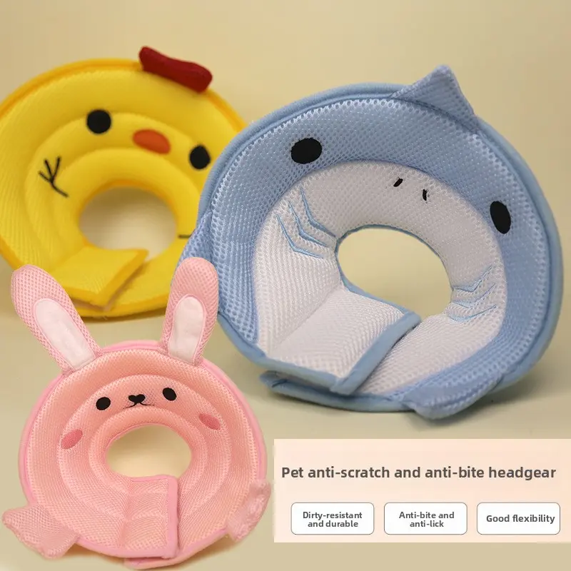 Pet Recovery Fabric Collar - 1 Size Protective Headgear for Cats After Surgery, Dogs with Injury Protection to Prevent Licking, Anti-Bite