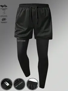 A men's sports shorts with breathable mesh, high support tight pants, sweat-wicking and breathable with a phone pocket, suitable for outdoor running sports exercise.