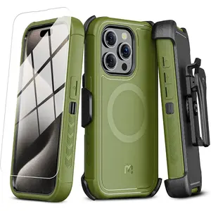 averick Series iPhone 15  ax Case with Belt Clip Holster,[Copatible with agsafe]w/Screen tector ,Anti-Drop,Shockof,with 360?Rotating Kickstand,Heavy Duty tection Ary Green