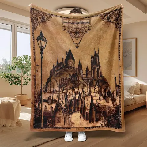 Vintage Hogwarts Castle Pattern Graphic Throw Blanket, 1 Count Soft Comfortable Warm Throw Warmth, Cool Bedroom Bedding Home Decor Blanket for Home Office Travel Dormitory Camping