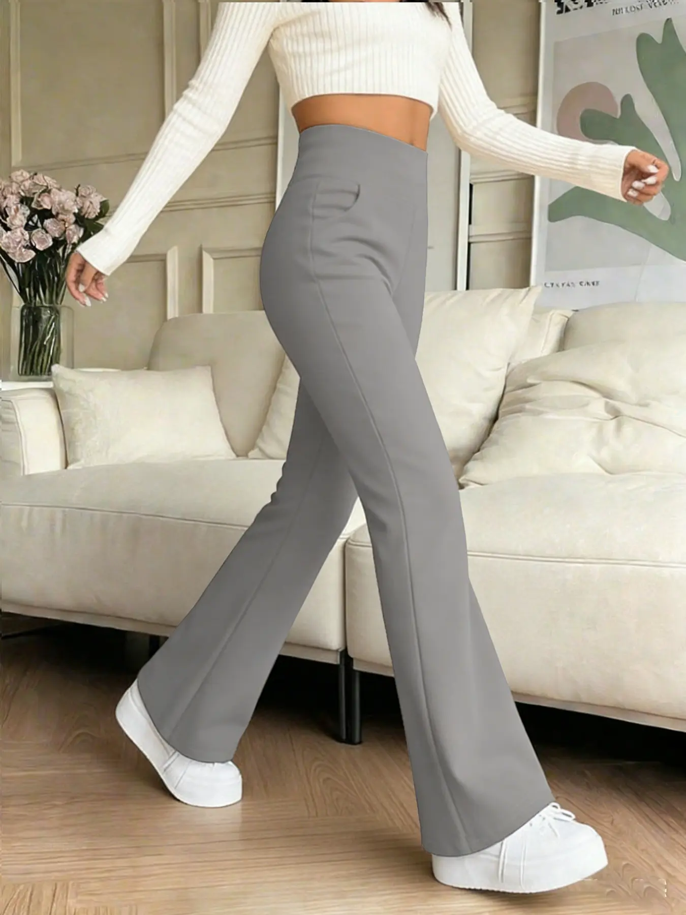 A popular casual and fashionable micro flared pants for women, slim fitting and versatile wide leg pants bottom, suitable for all seasons, suitable for home, indoor, and outdoor wear