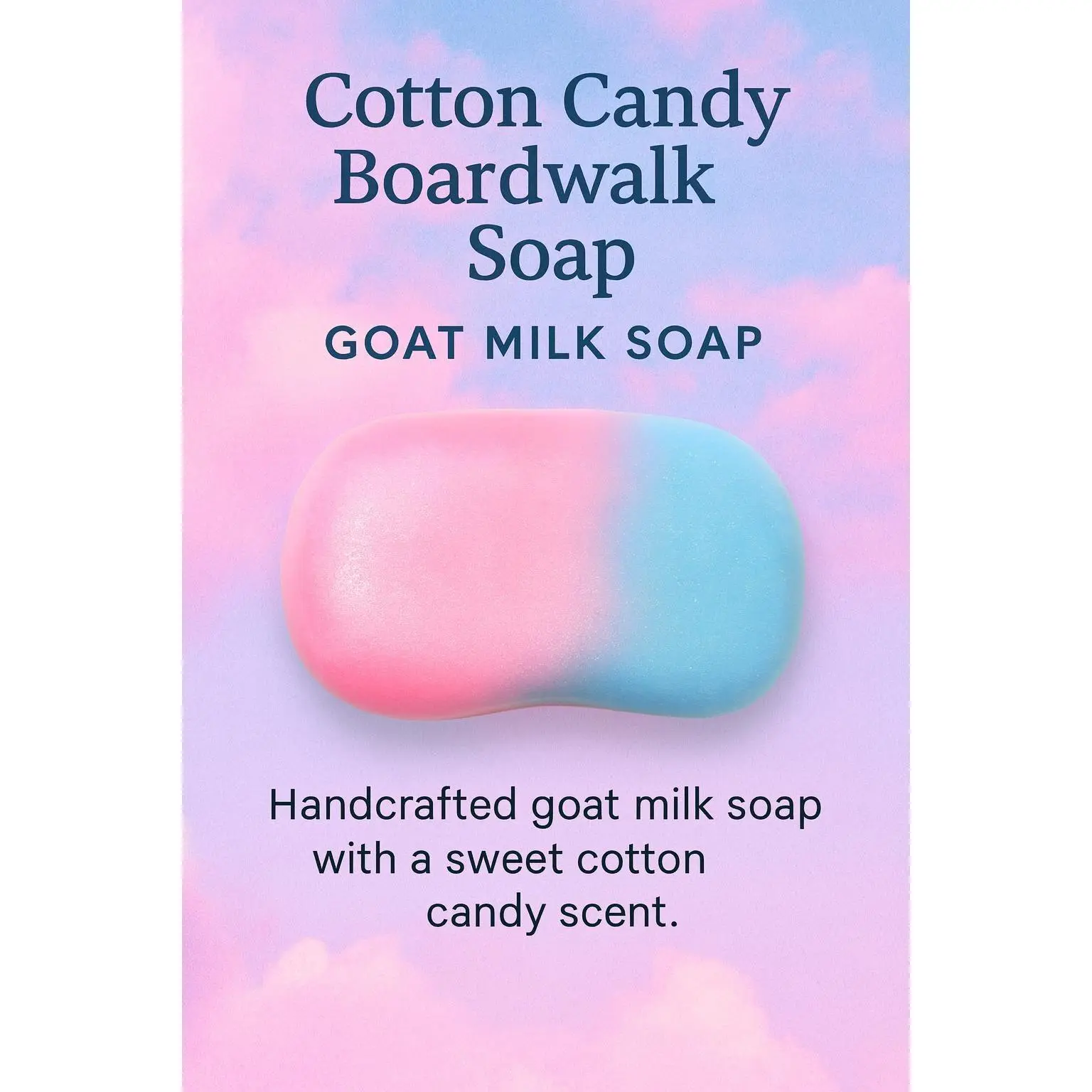 Handmade Scented Cotton Candy Goat Milk Soap Cleanser - Sugar-Infused, Gentle, Silky Blend Body-Safe Bar Soap, Hydrating Bath & Shower Bar with Sweet Boardwalk Aroma, Moisture-Retaining Body Care, Body-Safe Soaps