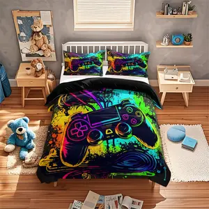 3-Piece Stylish Cool Gaming Controller Duvet Cover Set, 100% Polyester, Soft and Breathable, Universal Fit, No Filling/pad Included