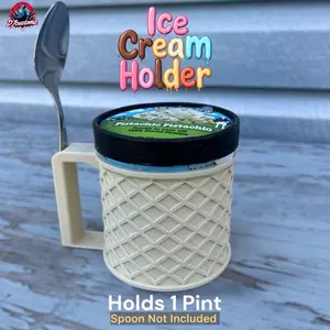 D7customz Ice Cream Holder with Handle Waffle Cone Design Holds 1 Pint Includes Free Lip Balm Perfect for Ice Cream Lovers 3D Printed Durable Plastic Comfortable Grip Built-in Spoon Holder