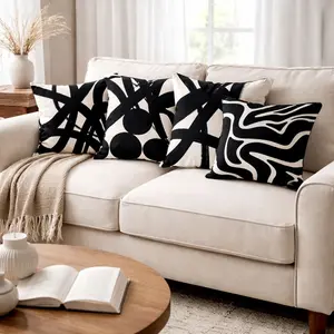 4PCS Ultra Soft Black & White Cushion Covers Abstract Decorative | 18x18 Inch(45x45cm) Modern Minimalist Decorative Cushion Covers, Throw Pillow Cases for Sofa Couch Living Room Bedroom