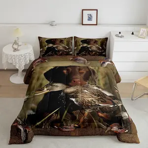 Duck Hunting Bedding Dog Hunter Comforter Set for Boys Girls,Wild Animal Mallard Duck Print Duvet Set,Hunting and Fishing Farmhouse Theme Quilts