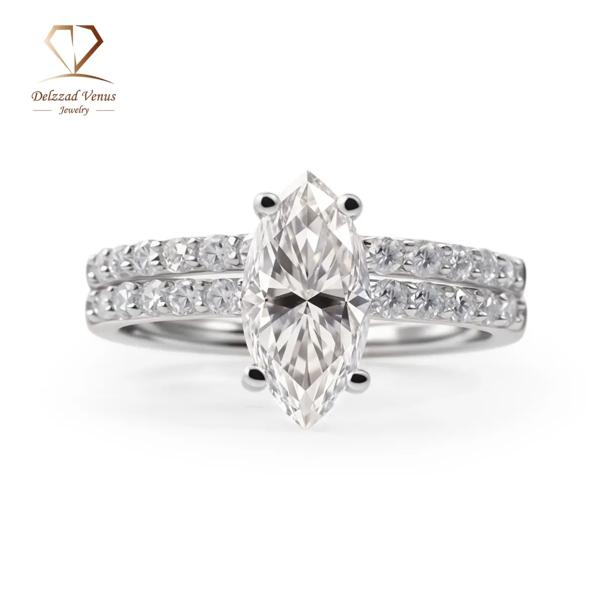 Delzzad 2.5ct Beyond the Horizon Ring Wedding Set Stacking Ring Marquise Cut VVS Synthetic Moissanite Ring Jewelry S925/Copper Band Perfect Birthday Engagement Wedding Anniversary Christmas Valentine's Day Gift