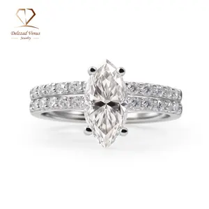 Delzzad 2.5ct Beyond the Horizon Ring Wedding Set Stacking Ring Marquise Cut VVS Synthetic Moissanite Ring Jewelry S925/Copper Band Perfect Birthday Engagement Wedding Anniversary Christmas Valentine's Day Gift