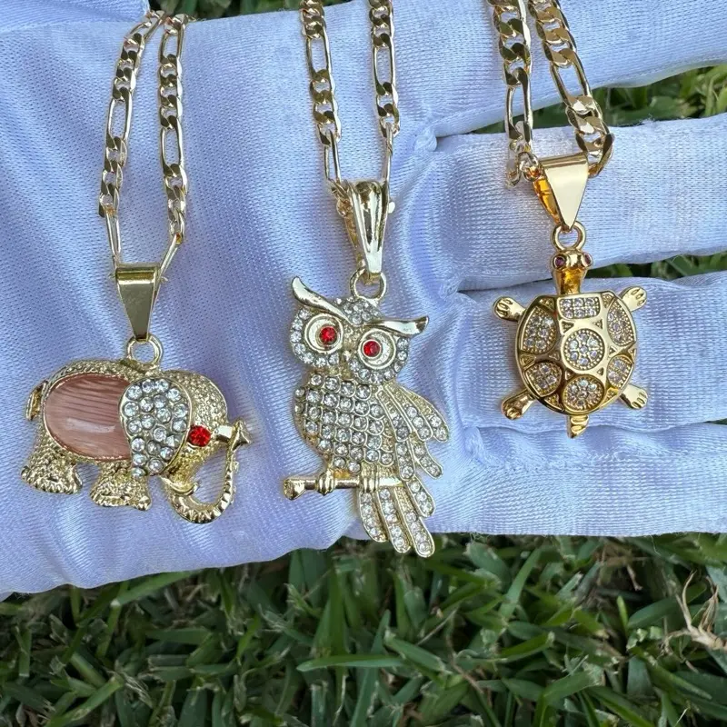 Turtle, elephant and Owl Necklace symbols for wisdom, wealth, good fortune