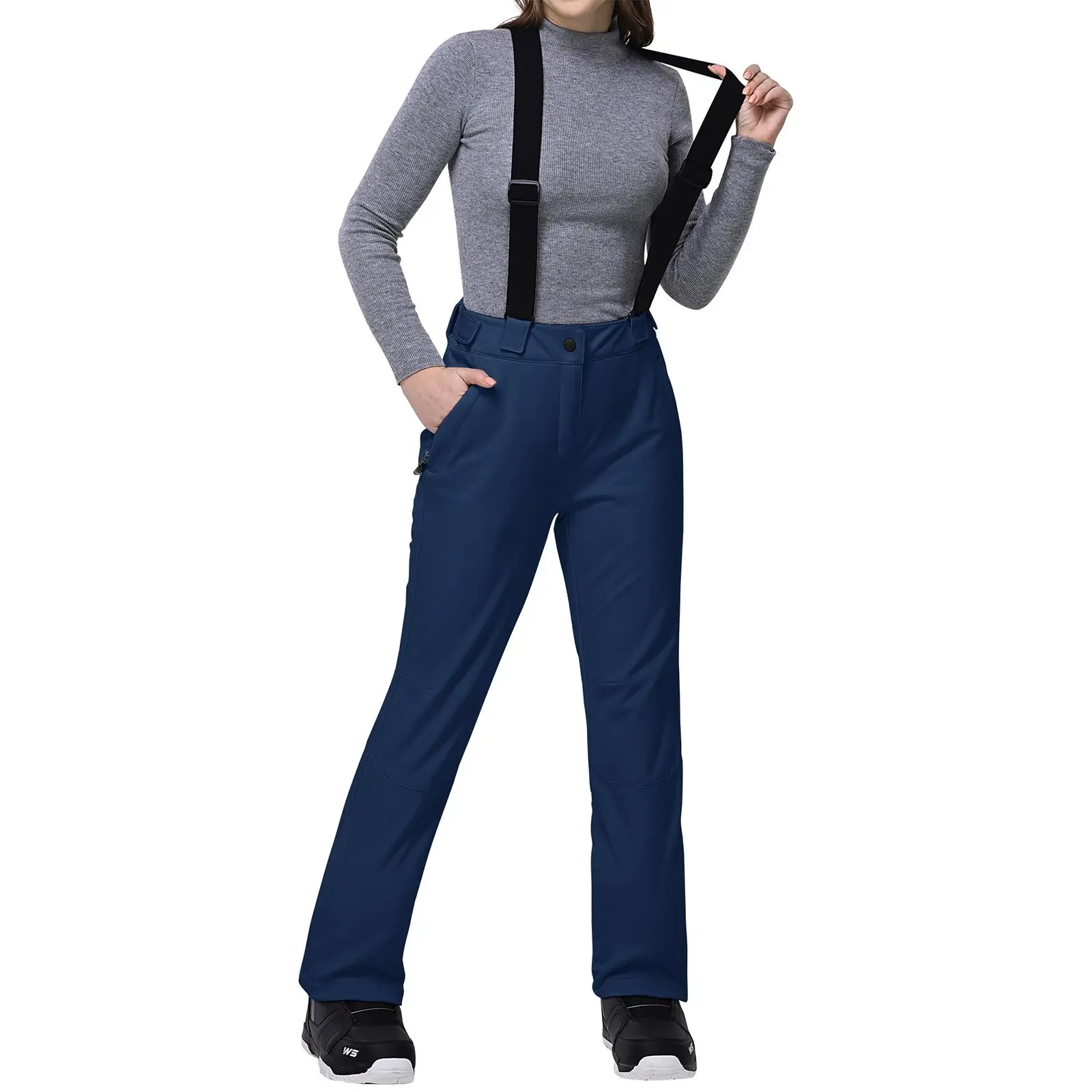 Outdoor Ventures Women's Ski Snow Bib Pants Warm Insulated Waterproof Snowboard Softshell Pants with Detachable Bib