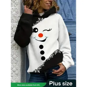 Oversized women's Christmas snowman sparkling hoodie, casual soft long sleeved pullover, holiday patterned sportswear, fashionable for autumn and winterRAIMENTRY
